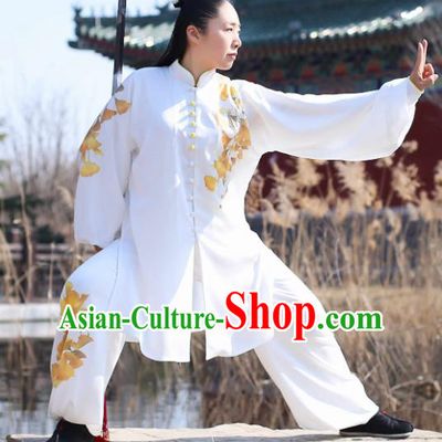 Traditional Chinese Martial Arts Embroidered Ginkgo Costume Professional Tai Chi Competition Kung Fu Uniform for Women