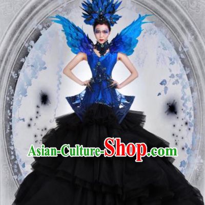 Handmade Modern Fancywork Cosplay Witch Black Veil Full Dress Halloween Stage Show Fancy Ball Costume for Women