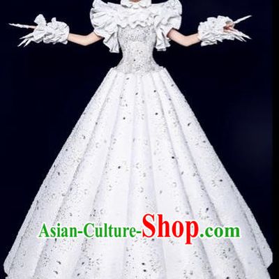 Handmade Modern Fancywork Stage Show White Full Dress Halloween Cosplay Fancy Ball Costume for Women