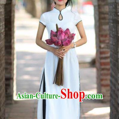 Vietnam Traditional National Costume White Ao Dai Dress Asian Vietnamese Cheongsam for Women