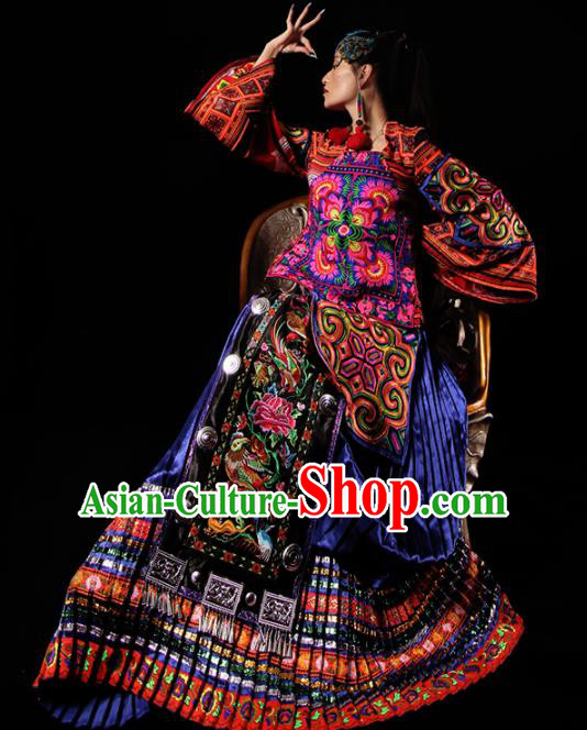 Chinese National Miao Nationality Embroidered Clothing Traditional Ethnic Costume for Women Chinese National Miao Nationality Embroidered Clothing Traditional Ethnic Costume for Women