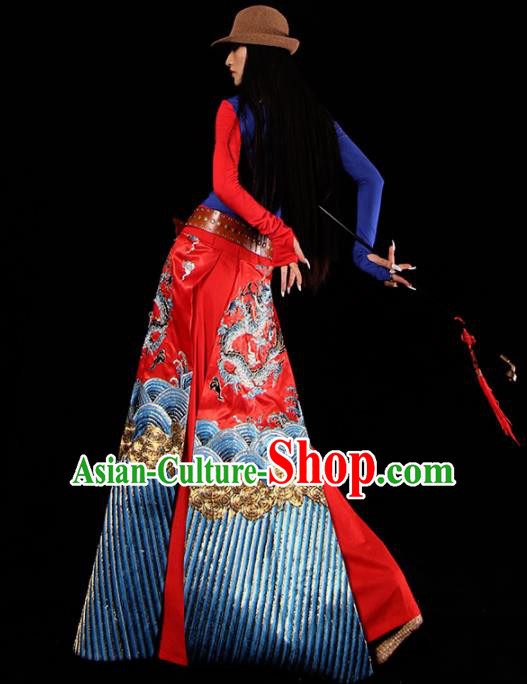 Chinese Traditional National Costume Embroidered Dragon Brocade Skirt Tang Suit Dress for Women Chinese Traditional National Costume Embroidered Dragon Brocade Skirt Tang Suit Dress for Women