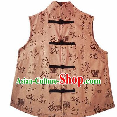 Chinese Traditional National Costume Brown Brocade Vest Tang Suit Embroidered Waistcoat for Women