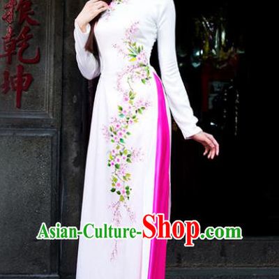Vietnam Traditional Court Costume White Ao Dai Dress Asian Vietnamese Cheongsam for Women