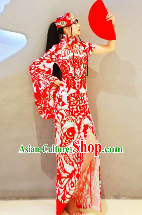 Chinese Traditional National Costume Red Cheongsam Tang Suit Qipao Dress for Women Chinese Traditional National Costume Red Cheongsam Tang Suit Qipao Dress for Women