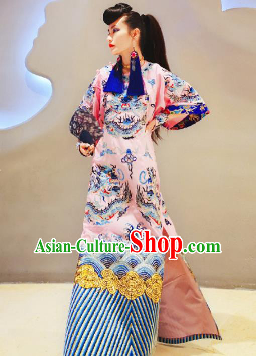 Chinese Traditional National Costume Embroidered Pink Cheongsam Tang Suit Qipao Dress for Women Chinese Traditional National Costume Embroidered Pink Cheongsam Tang Suit Qipao Dress for Women