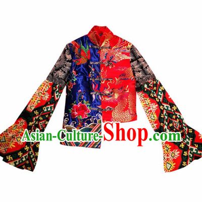 Chinese Traditional National Costume Embroidered Red Blouse Tang Suit Qipao Jacket for Women