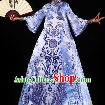 Chinese Traditional National Costume Printing Phoenix Cheongsam Tang Suit Qipao Dress for Women