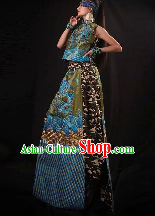 Chinese Traditional National Costume Embroidered Green Cheongsam Tang Suit Qipao Dress for Women Chinese Traditional National Costume Embroidered Green Cheongsam Tang Suit Qipao Dress for Women