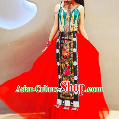 Chinese Traditional National Costume Embroidered Peony Red Cheongsam Tang Suit Qipao Dress for Women
