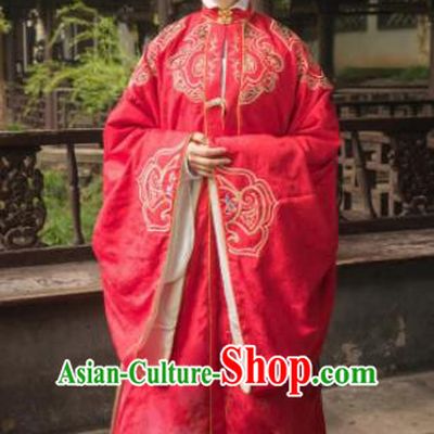 Chinese Traditional Ming Dynasty Wedding Historical Costume Ancient Royal Dowager Embroidered Red Dress for Women