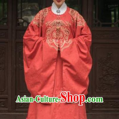 Chinese Traditional Ming Dynasty Empress Wedding Red Historical Costume Ancient Royal Queen Embroidered Dress for Women