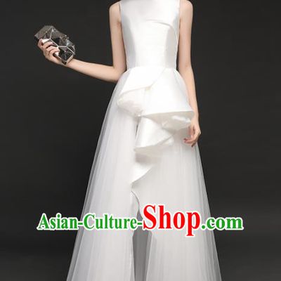 Top Grade Catwalks White Veil Full Dress Modern Dance Party Compere Costume for Women