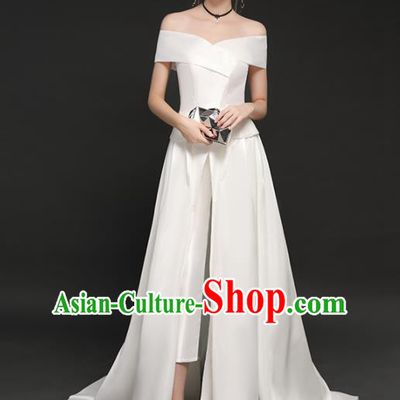 Top Grade Catwalks White Full Dress Modern Dance Party Compere Costume for Women
