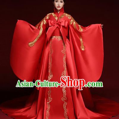 Chinese Traditional Wedding Red Costume Ancient Bride Xiu He Suit Embroidered Dress for Women