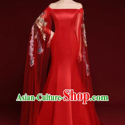 Top Grade Catwalks Red Full Dress Modern Dance Party Compere Costume for Women