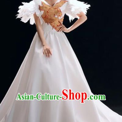 Top Grade Catwalks White Trailing Full Dress Modern Dance Party Compere Costume for Women