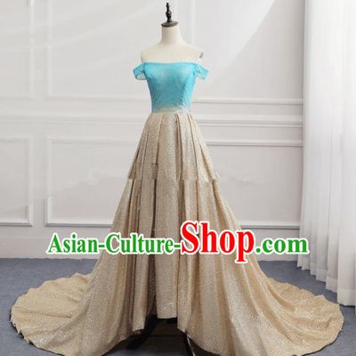 Top Grade Catwalks Chorus Compere Golden Full Dress Modern Dance Party Costume for Women