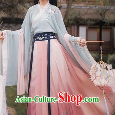 Chinese Traditional Ancient Palace Lady Embroidered Hanfu Dress Jin Dynasty Imperial Concubine Historical Costume for Women