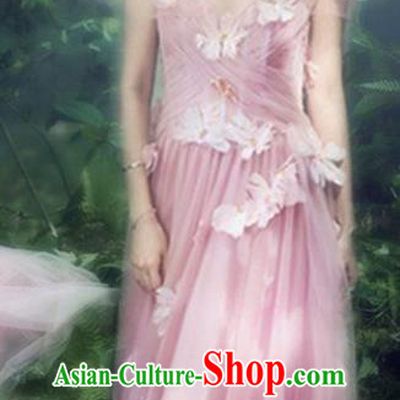 Top Grade Chorus Compere Costume Modern Dance Party Catwalks Bridesmaid Pink Veil Full Dress for Women