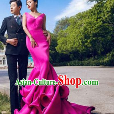 Top Grade Compere Costume Modern Dance Party Catwalks Rosy Full Dress for Women