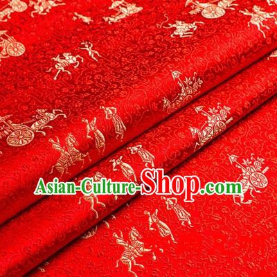 Asian Chinese Traditional Vehicles Pattern Red Brocade Cheongsam Silk Fabric Chinese Fabric Material