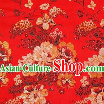 Asian Chinese Traditional Peony Pattern Red Brocade Cheongsam Silk Fabric Chinese Fabric Material