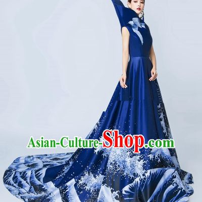Top Grade Catwalks Royalblue Full Dress Chorus Compere Modern Dance Party Costume for Women
