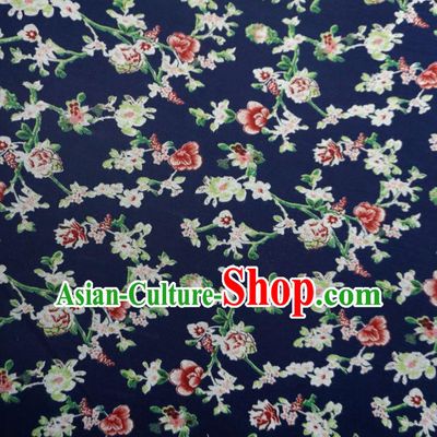 Asian Chinese Traditional Flowers Pattern Design Blue Watered Gauze Cheongsam Silk Fabric Chinese Fabric Material
