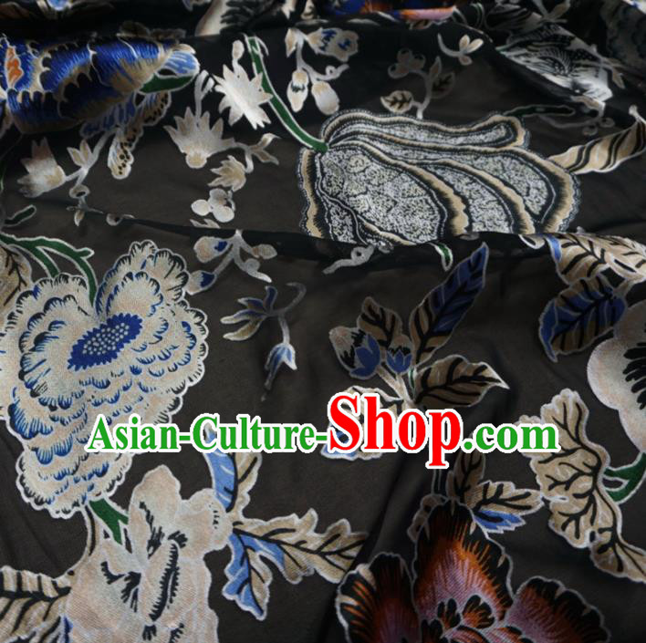 Asian Chinese Traditional Pattern Design Black Watered Gauze Cheongsam Silk Fabric Chinese Fabric Material Asian Chinese Traditional Pattern Design Black Watered Gauze Cheongsam Silk Fabric Chinese Fabric Material