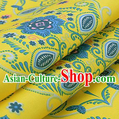 Asian Chinese Traditional Classical Flowers Pattern Yellow Brocade Cheongsam Silk Fabric Chinese Satin Fabric Material