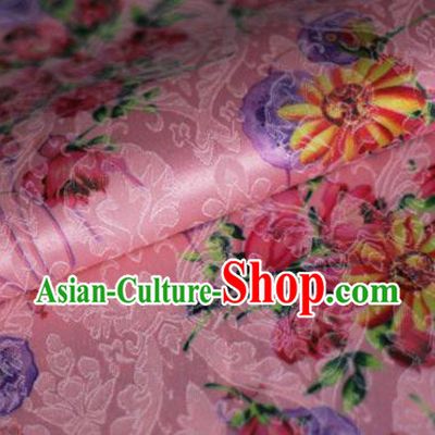 Asian Chinese Classical Daisy Pattern Pink Brocade Cheongsam Silk Fabric Chinese Traditional Satin Fabric Material