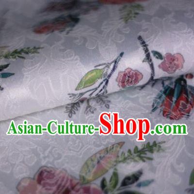 Asian Chinese Classical Rose Pattern White Brocade Cheongsam Silk Fabric Chinese Traditional Satin Fabric Material
