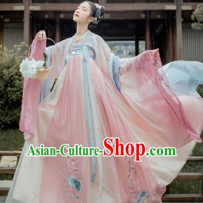 Chinese Traditional Ancient Celestial Princess Embroidered Hanfu Dress Tang Dynasty Court Lady Historical Costume for Women