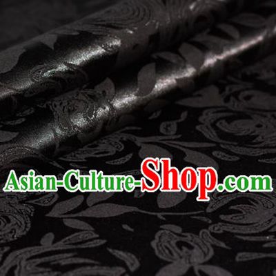 Chinese Classical Epiphyllum Pattern Design Black Brocade Cheongsam Silk Fabric Chinese Traditional Satin Fabric Material
