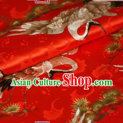 Chinese Classical Cranes Pattern Design Red Brocade Cheongsam Silk Fabric Chinese Traditional Satin Fabric Material