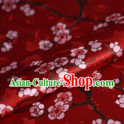 Chinese Classical Plum Blossom Pattern Design Red Brocade Cheongsam Silk Fabric Chinese Traditional Satin Fabric Material