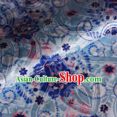 Chinese Blue Satin Classical Pattern Design Brocade Cheongsam Silk Fabric Chinese Traditional Satin Fabric Material