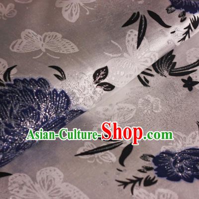 Chinese Classical Blue Peony Pattern Design Brocade Cheongsam Silk Fabric Chinese Traditional Satin Fabric Material