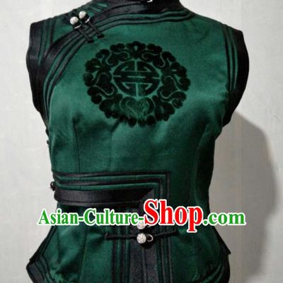 Chinese Traditional Mongolian Ethnic Green Vest Mongol Nationality Female Waistcoat Costume for Women