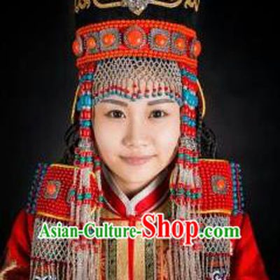 Chinese Traditional Mongol Nationality Wedding Hair Accessories Mongolian Ethnic Bride Hat Headwear for Women