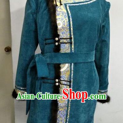 Chinese Traditional Mongolian Ethnic Green Coat Mongol Nationality Female Dress Costume for Women