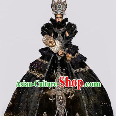 Handmade Modern Fancywork Stage Show Black Dress Halloween Cosplay Queen Fancy Ball Costume for Women