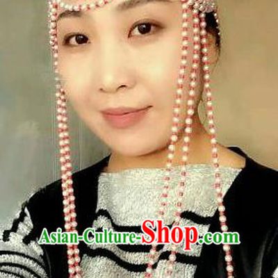 Chinese Traditional Mongol Nationality Princess Beads Tassel Hair Accessories Mongolian Ethnic Wedding Royal Crown Headwear for Women