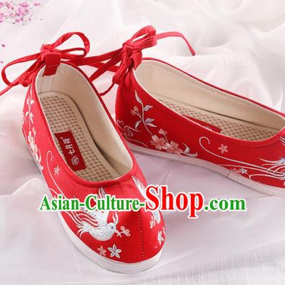 Chinese Traditional Hanfu Shoes Embroidered Swallow Red Shoes Handmade Ancient Princess Shoes for Women