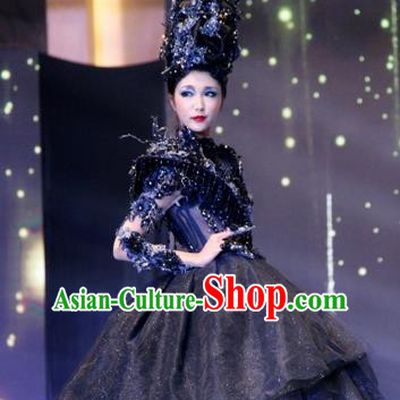 Handmade Europe Court Modern Fancywork Stage Show Black Full Dress Halloween Cosplay Queen Fancy Ball Costume for Women