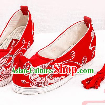 Chinese Traditional Embroidered Peri Red Shoes Hanfu Cloth Shoes Handmade Ancient Princess Shoes for Women