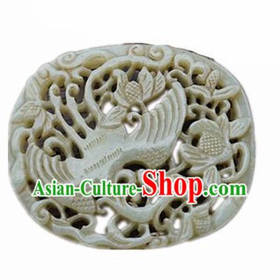Handmade Chinese Carving Crane Jade Pendant Traditional Jade Craft Jewelry Accessories