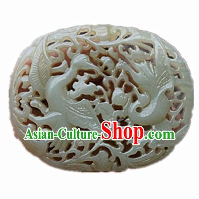 Handmade Chinese Carving Cranes Jade Pendant Traditional Jade Craft Jewelry Accessories