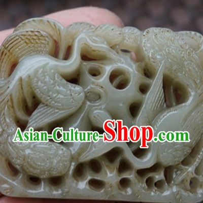 Handmade Chinese Jade Carving Pine Cranes Pendant Traditional Jade Craft Jewelry Accessories